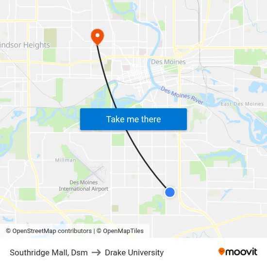 Southridge Mall, Dsm to Drake University map