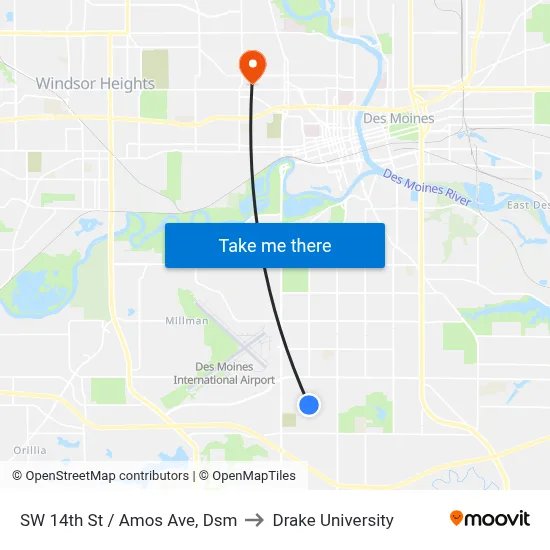 SW 14th St / Amos Ave, Dsm to Drake University map