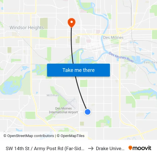 SW 14th St / Army Post Rd (Far-Side), Dsm to Drake University map