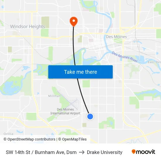 SW 14th St / Burnham Ave, Dsm to Drake University map