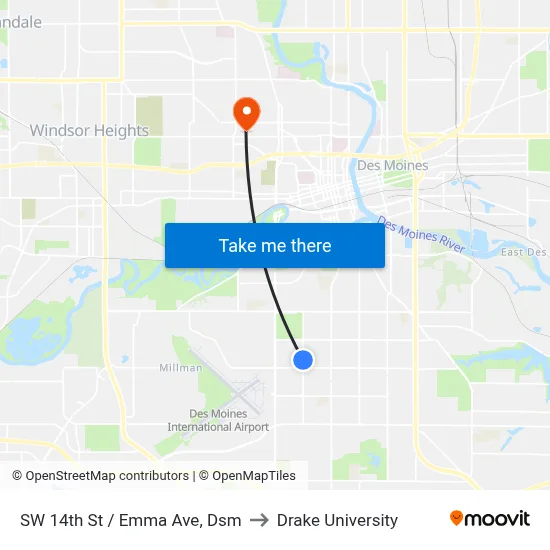 SW 14th St / Emma Ave, Dsm to Drake University map