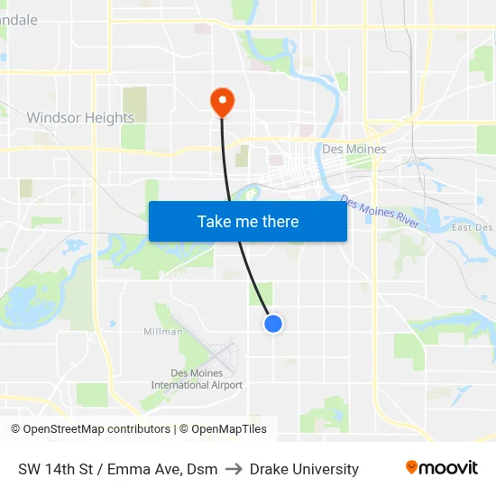 SW 14th St / Emma Ave, Dsm to Drake University map