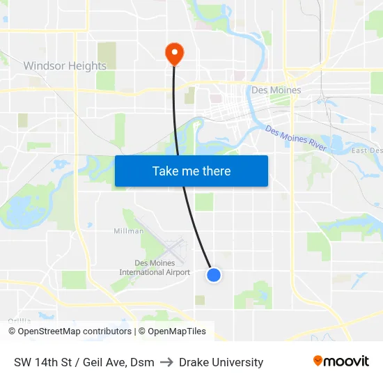 SW 14th St / Geil Ave, Dsm to Drake University map