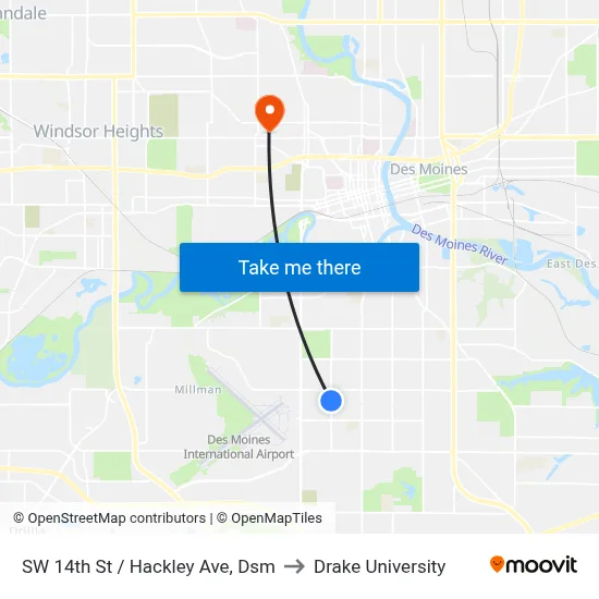 SW 14th St / Hackley Ave, Dsm to Drake University map