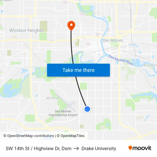 SW 14th St / Highview Dr, Dsm to Drake University map