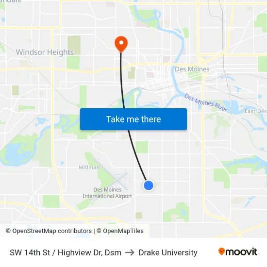 SW 14th St / Highview Dr, Dsm to Drake University map