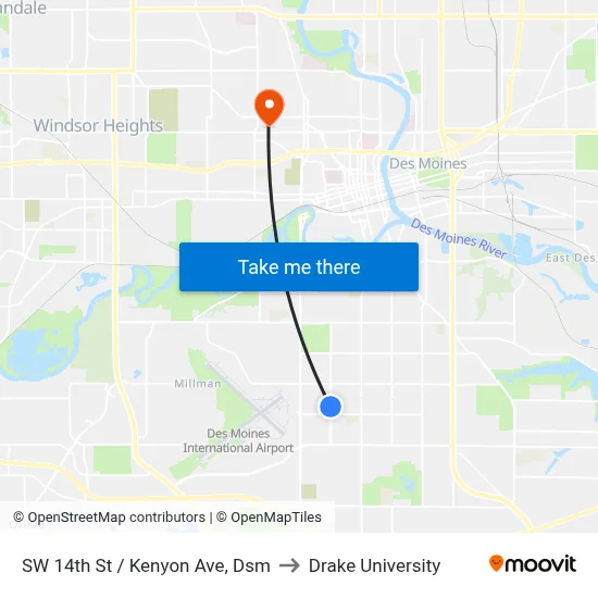 SW 14th St / Kenyon Ave, Dsm to Drake University map