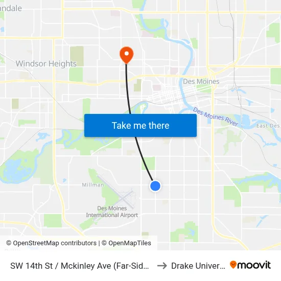 SW 14th St / Mckinley Ave (Far-Side), Dsm to Drake University map