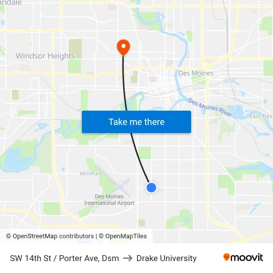 SW 14th St / Porter Ave, Dsm to Drake University map