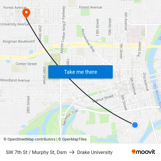 SW 7th St / Murphy St, Dsm to Drake University map