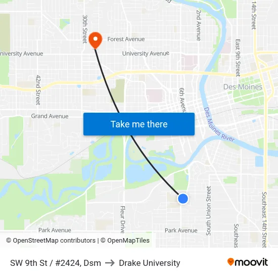 SW 9th St / #2424, Dsm to Drake University map