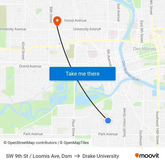 SW 9th St / Loomis Ave, Dsm to Drake University map