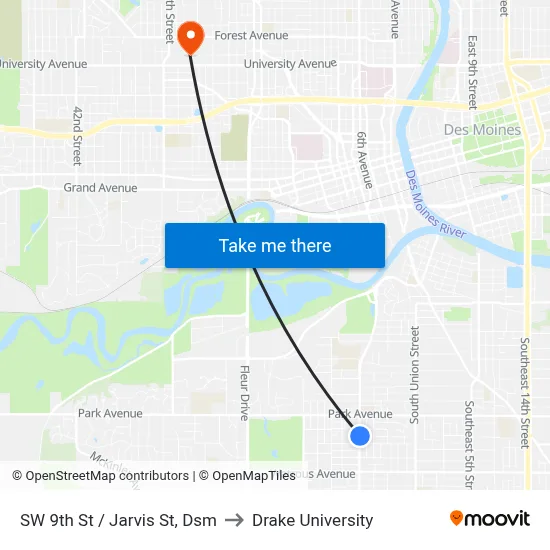 SW 9th St / Jarvis St, Dsm to Drake University map