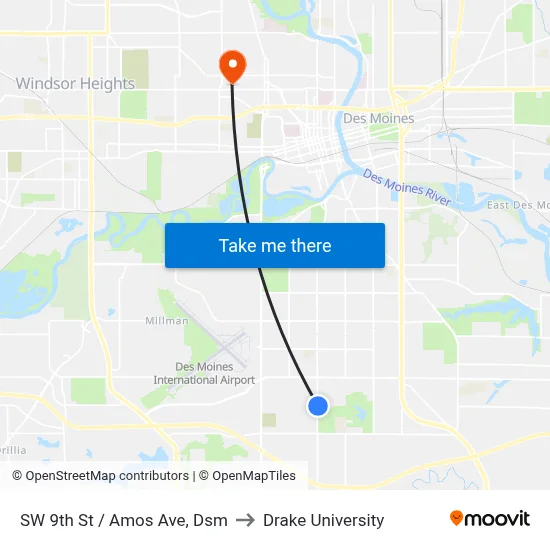 SW 9th St / Amos Ave, Dsm to Drake University map