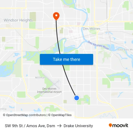SW 9th St / Amos Ave, Dsm to Drake University map