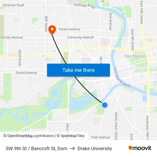 SW 9th St / Bancroft St, Dsm to Drake University map