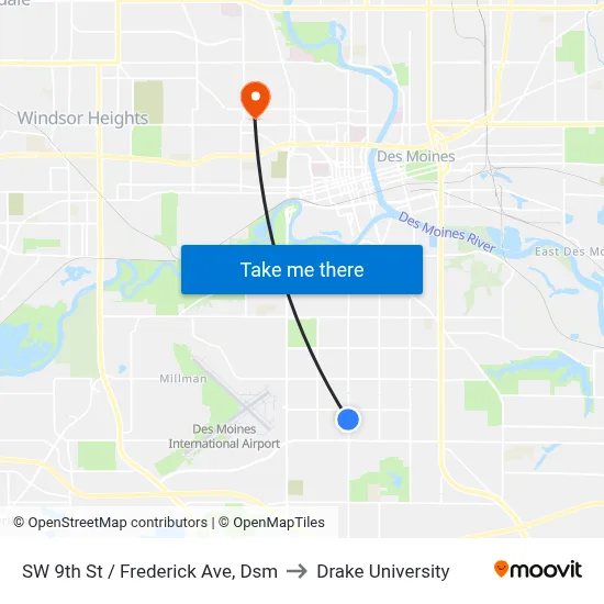 SW 9th St / Frederick Ave, Dsm to Drake University map