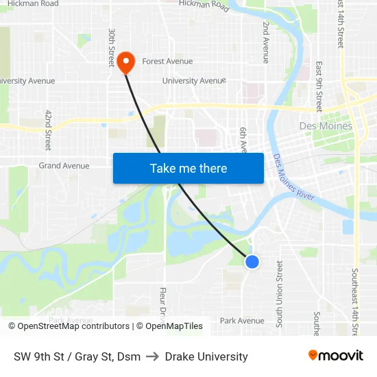 SW 9th St / Gray St, Dsm to Drake University map