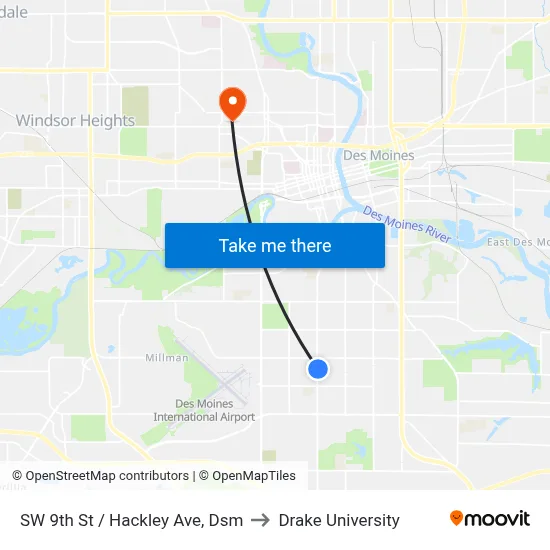 SW 9th St / Hackley Ave, Dsm to Drake University map