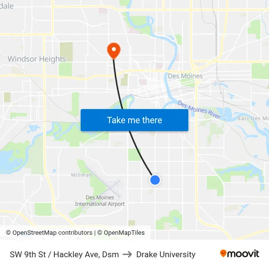 SW 9th St / Hackley Ave, Dsm to Drake University map