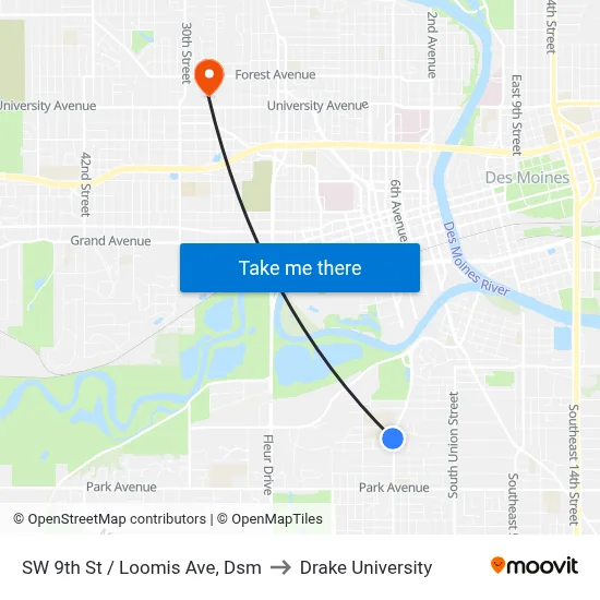 SW 9th St / Loomis Ave, Dsm to Drake University map