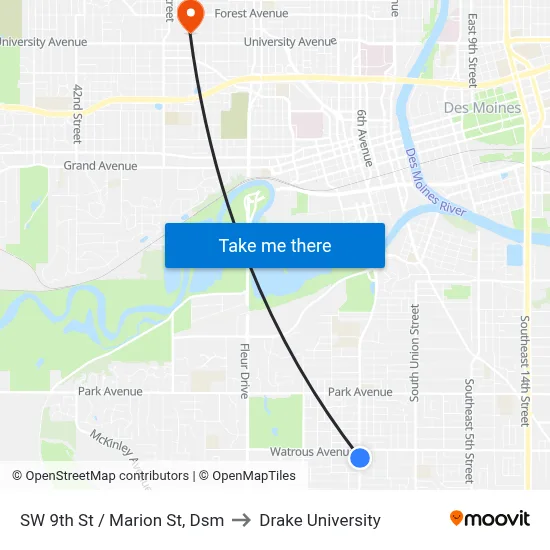 SW 9th St / Marion St, Dsm to Drake University map