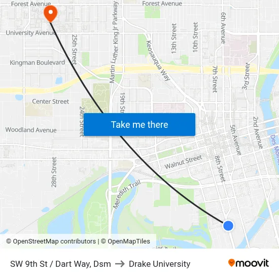 SW 9th St / Dart Way, Dsm to Drake University map