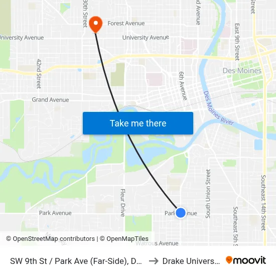 SW 9th St / Park Ave (Far-Side), Dsm to Drake University map