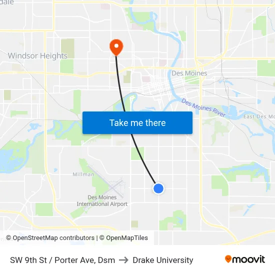 SW 9th St / Porter Ave, Dsm to Drake University map