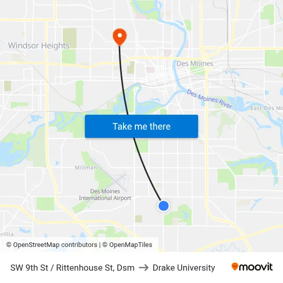 SW 9th St / Rittenhouse St, Dsm to Drake University map