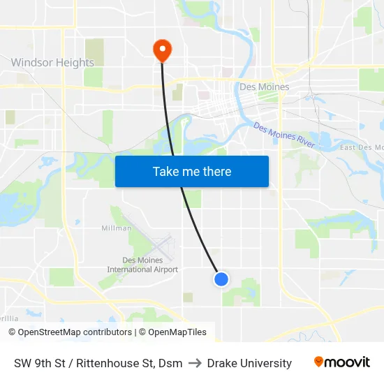 SW 9th St / Rittenhouse St, Dsm to Drake University map