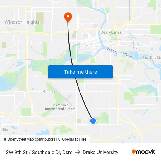 SW 9th St / Southdale Dr, Dsm to Drake University map