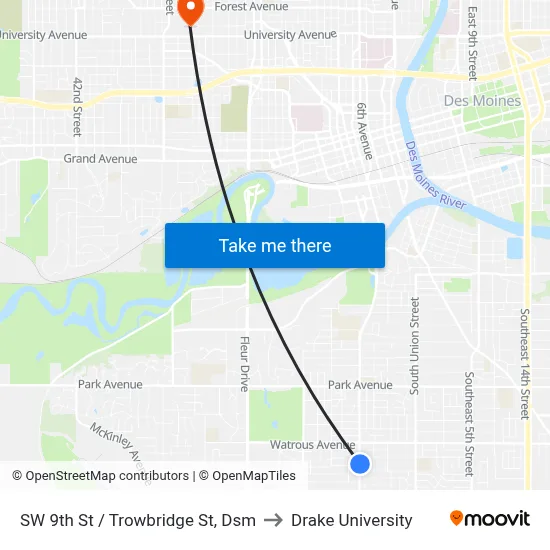 SW 9th St / Trowbridge St, Dsm to Drake University map