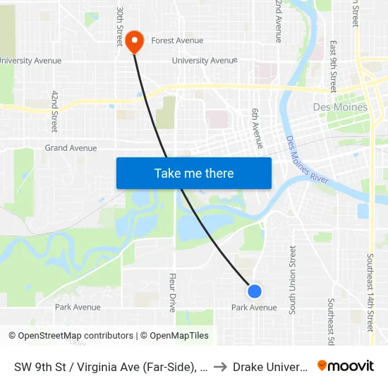 SW 9th St / Virginia Ave (Far-Side), Dsm to Drake University map