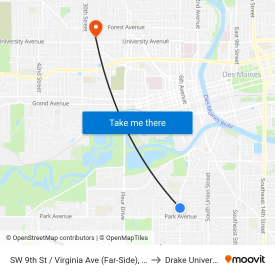 SW 9th St / Virginia Ave (Far-Side), Dsm to Drake University map