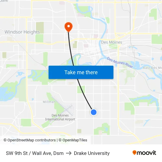 SW 9th St / Wall Ave, Dsm to Drake University map