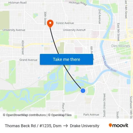 Thomas Beck Rd / #1235, Dsm to Drake University map