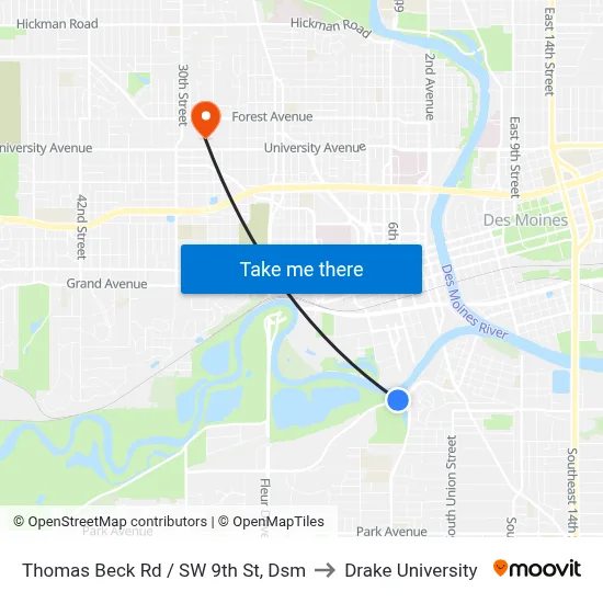 Thomas Beck Rd / SW 9th St, Dsm to Drake University map