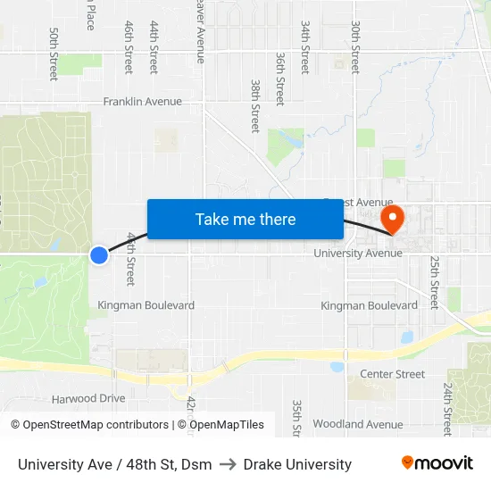 University Ave / 48th St, Dsm to Drake University map