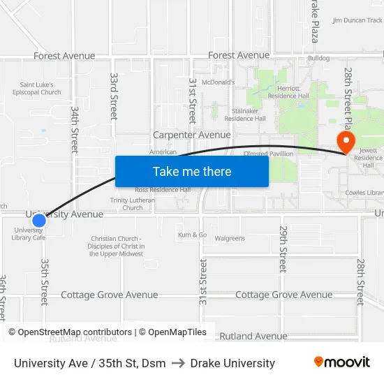 University Ave / 35th St, Dsm to Drake University map