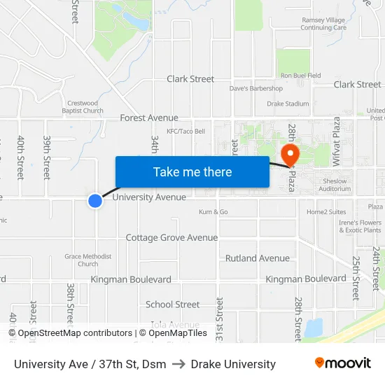University Ave / 37th St, Dsm to Drake University map