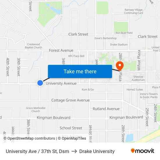 University Ave / 37th St, Dsm to Drake University map