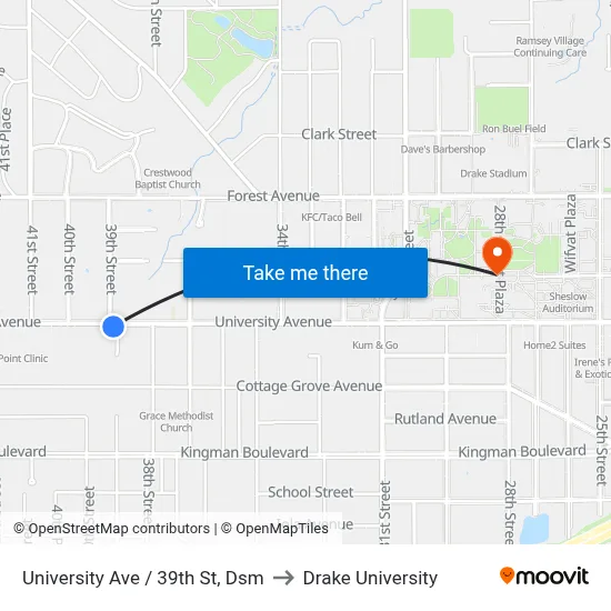 University Ave / 39th St, Dsm to Drake University map