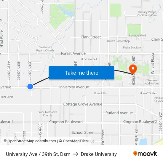 University Ave / 39th St, Dsm to Drake University map