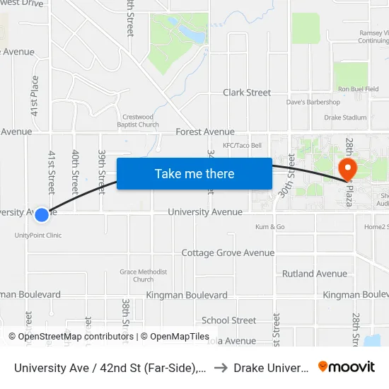 University Ave / 42nd St (Far-Side), Dsm to Drake University map