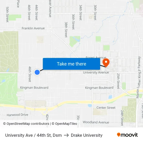 University Ave / 44th St, Dsm to Drake University map