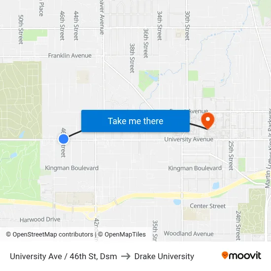 University Ave / 46th St, Dsm to Drake University map