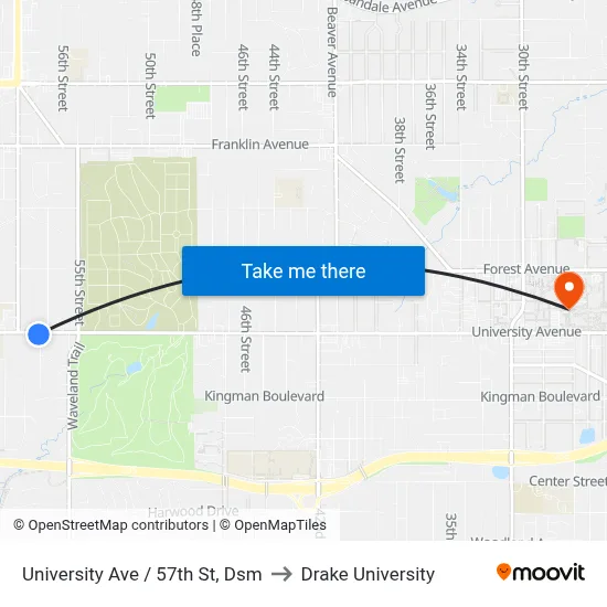 University Ave / 57th St, Dsm to Drake University map