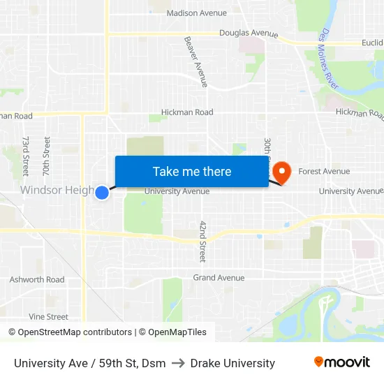 University Ave / 59th St, Dsm to Drake University map