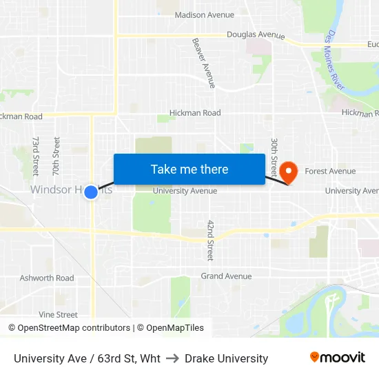 University Ave / 63rd St, Wht to Drake University map